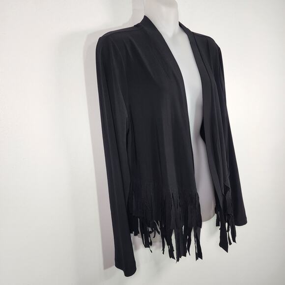 Attitudes by Renee Womens Como Jersey Fringe Jacket Black Large Knit Open Front - Picture 4 of 9
